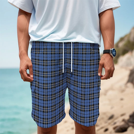 Black And Blue Tartan Pattern Print Men's Cargo Shorts
