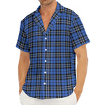 Black And Blue Tartan Pattern Print Men's Deep V-Neck Shirt