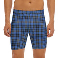Black And Blue Tartan Pattern Print Men's Long Boxer Briefs