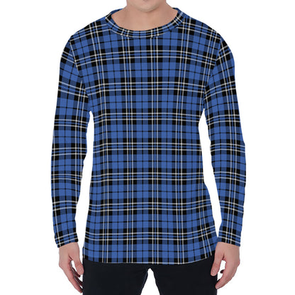 Black And Blue Tartan Pattern Print Men's Long Sleeve T-Shirt
