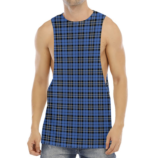 Black And Blue Tartan Pattern Print Men's Muscle Tank Top