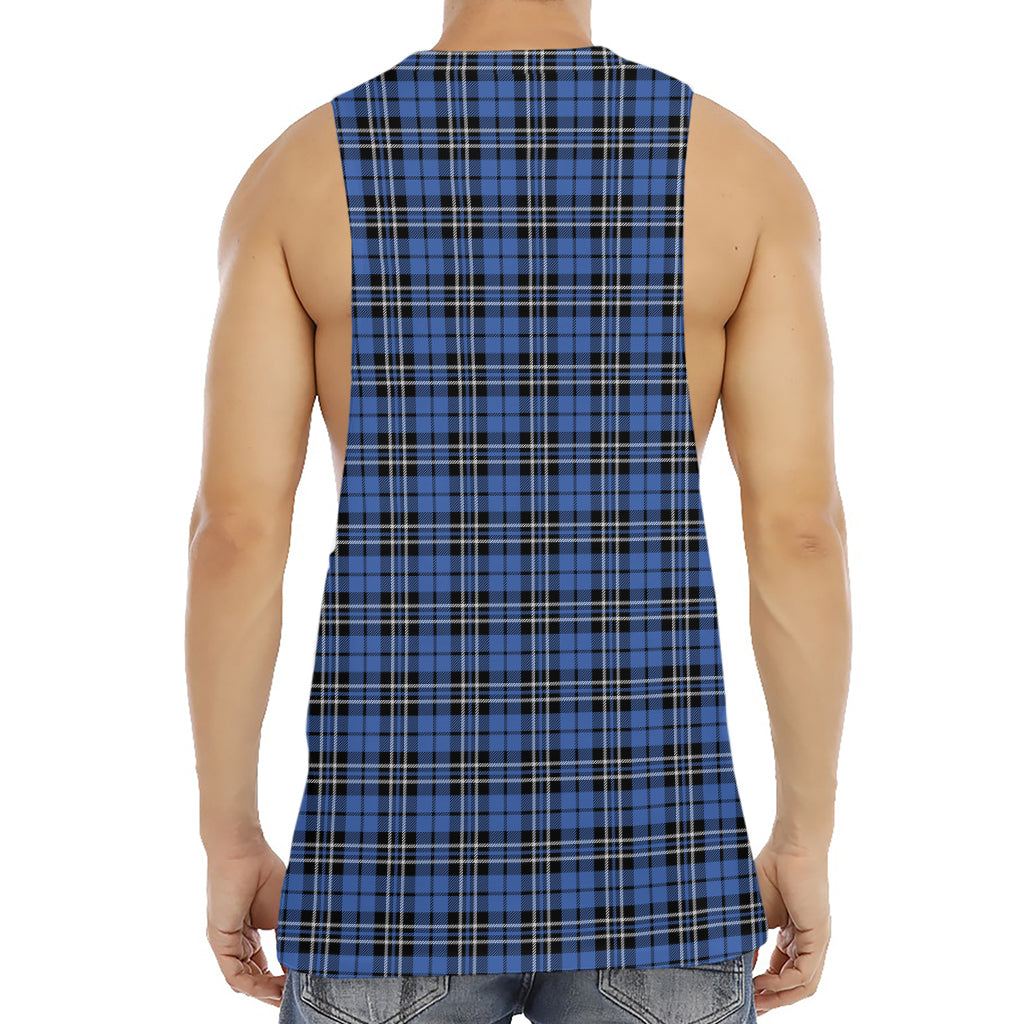 Black And Blue Tartan Pattern Print Men's Muscle Tank Top