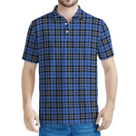 Black And Blue Tartan Pattern Print Men's Polo Shirt