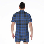 Black And Blue Tartan Pattern Print Men's Rompers
