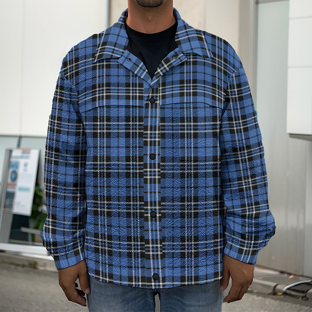 Black And Blue Tartan Pattern Print Men's Shirt Jacket