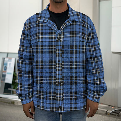 Black And Blue Tartan Pattern Print Men's Shirt Jacket