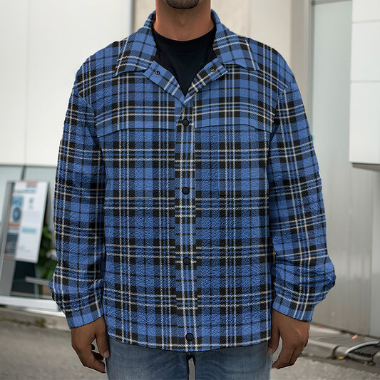 Black And Blue Tartan Pattern Print Men's Shirt Jacket