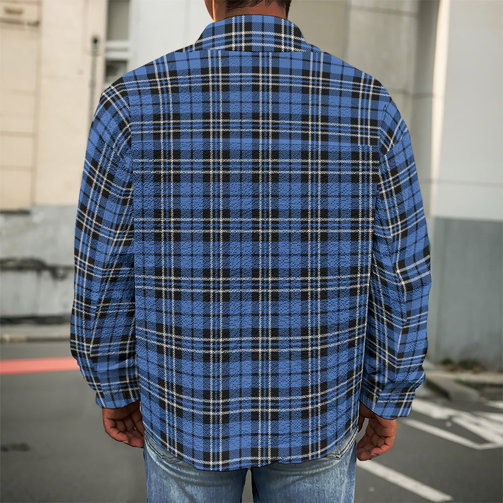 Black And Blue Tartan Pattern Print Men's Shirt Jacket