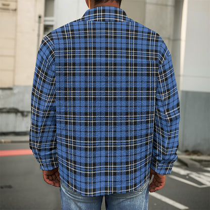Black And Blue Tartan Pattern Print Men's Shirt Jacket