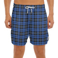 Black And Blue Tartan Pattern Print Men's Split Running Shorts