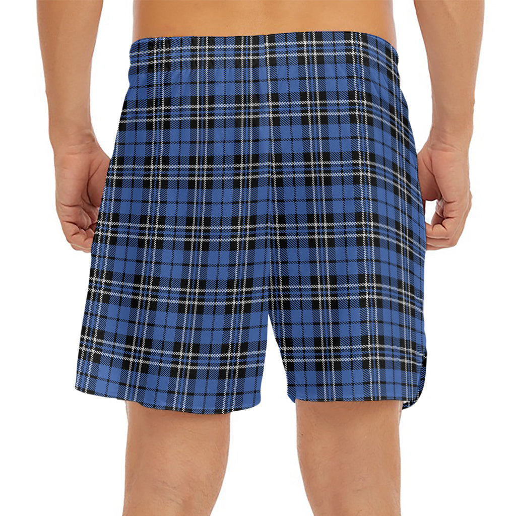 Black And Blue Tartan Pattern Print Men's Split Running Shorts