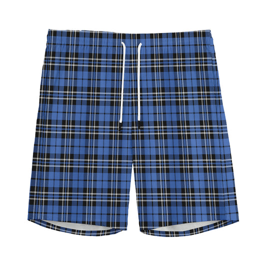 Black And Blue Tartan Pattern Print Men's Sports Shorts