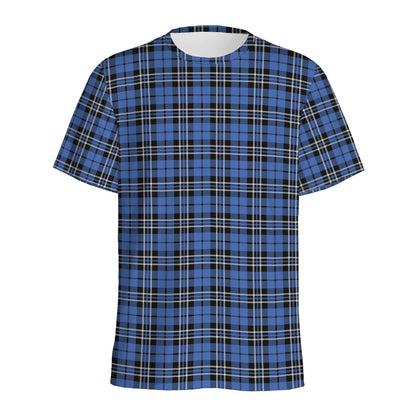 Black And Blue Tartan Pattern Print Men's Sports T-Shirt