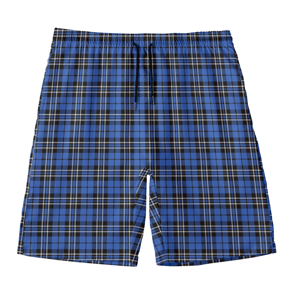 Black And Blue Tartan Pattern Print Men's Swim Trunks