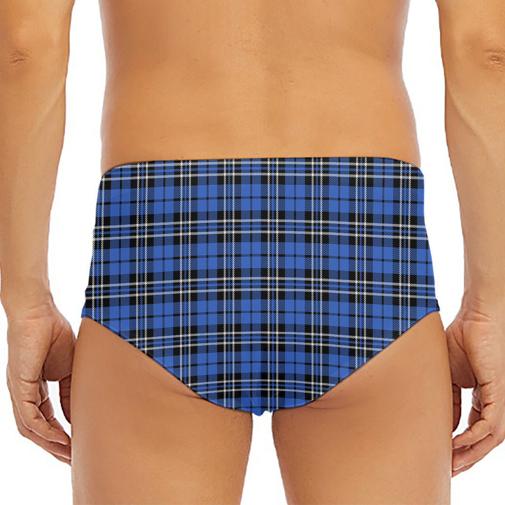 Black And Blue Tartan Pattern Print Men's Triangle Swim Briefs