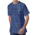 Black And Blue Tartan Pattern Print Men's Velvet T-Shirt