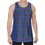 Black And Blue Tartan Pattern Print Men's Velvet Tank Top