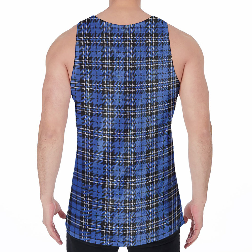 Black And Blue Tartan Pattern Print Men's Velvet Tank Top