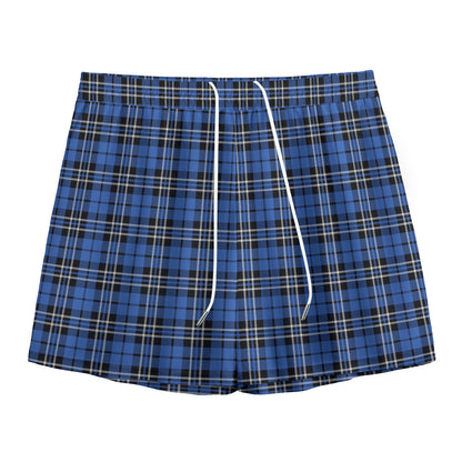 Black And Blue Tartan Pattern Print Mesh Shorts