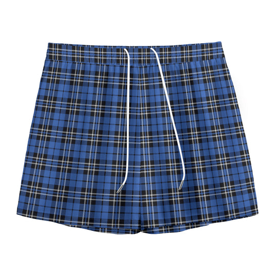 Black And Blue Tartan Pattern Print Mesh Shorts