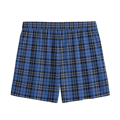 Black And Blue Tartan Pattern Print Mesh Shorts