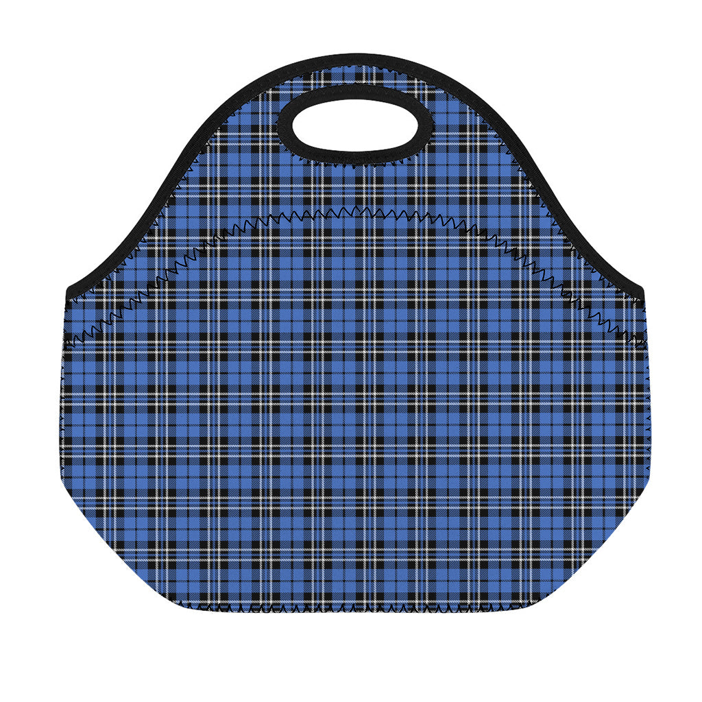Black And Blue Tartan Pattern Print Neoprene Lunch Bag