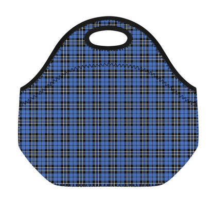 Black And Blue Tartan Pattern Print Neoprene Lunch Bag