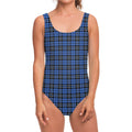 Black And Blue Tartan Pattern Print One Piece Swimsuit