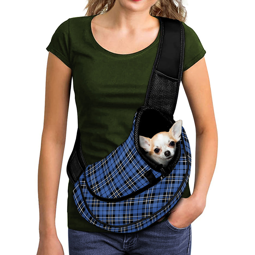 Black And Blue Tartan Pattern Print Pet Sling Carrier