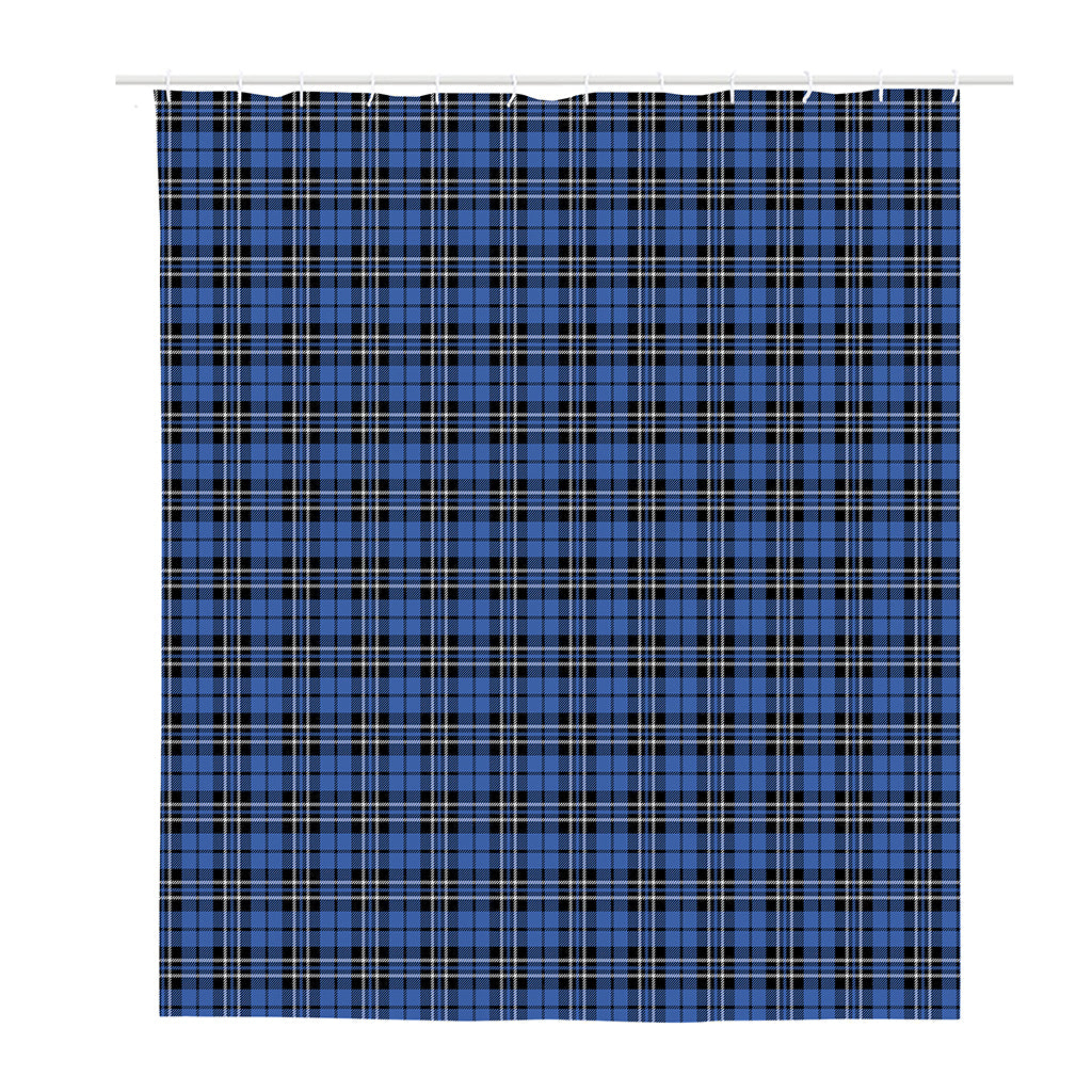 Black And Blue Tartan Pattern Print Polyester Shower Curtain