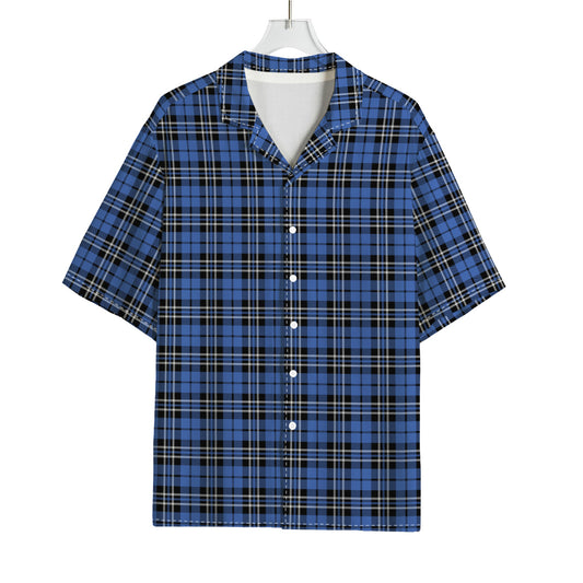 Black And Blue Tartan Pattern Print Rayon Hawaiian Shirt