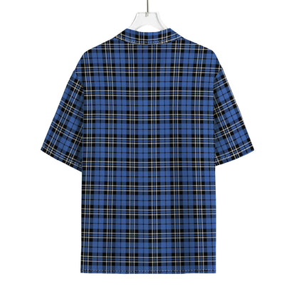 Black And Blue Tartan Pattern Print Rayon Hawaiian Shirt
