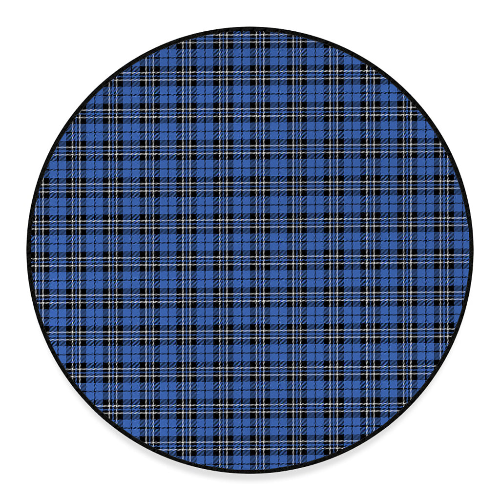 Black And Blue Tartan Pattern Print Round Floor Mat