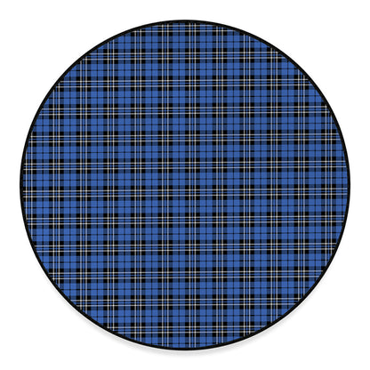 Black And Blue Tartan Pattern Print Round Floor Mat