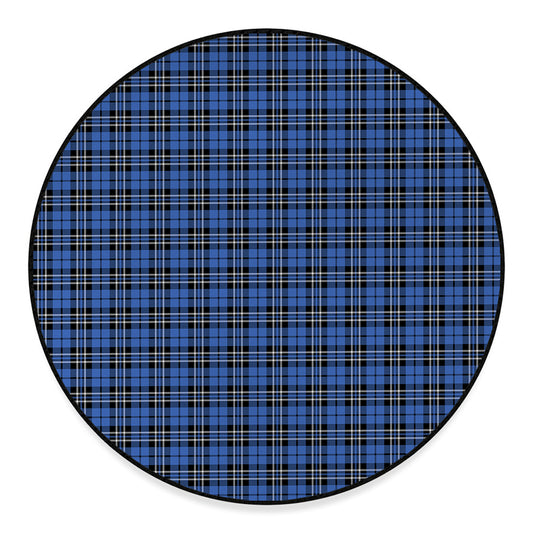Black And Blue Tartan Pattern Print Round Floor Mat