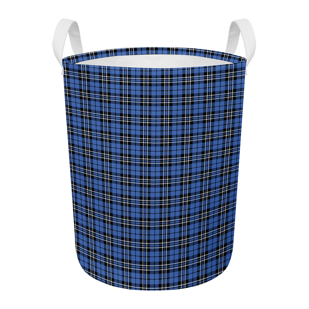 Black And Blue Tartan Pattern Print Round Laundry Basket