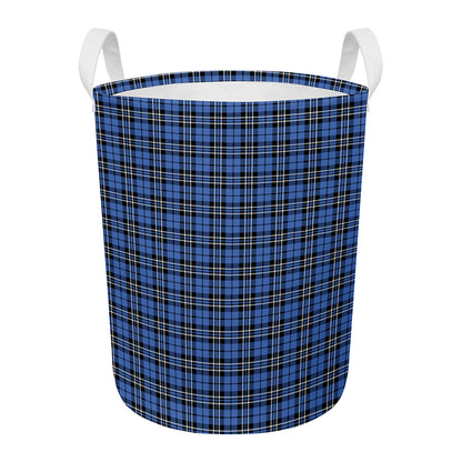 Black And Blue Tartan Pattern Print Round Laundry Basket