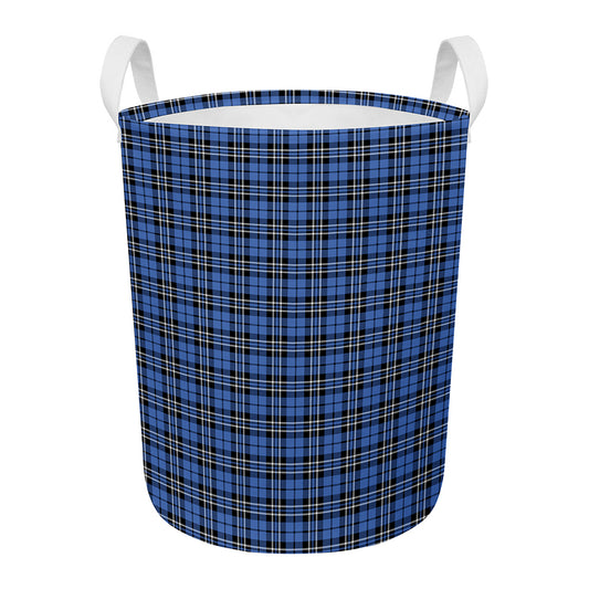 Black And Blue Tartan Pattern Print Round Laundry Basket