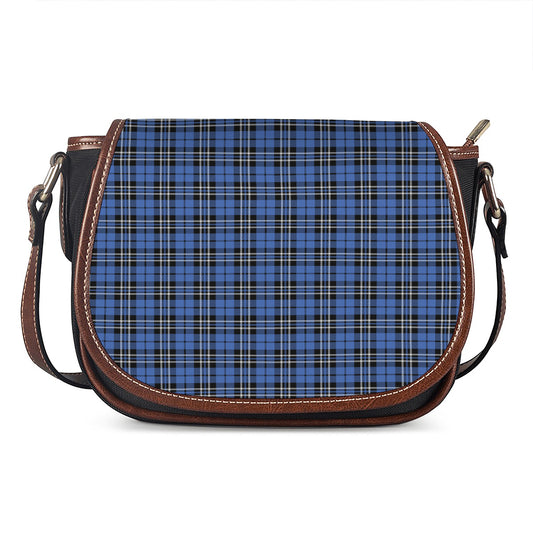 Black And Blue Tartan Pattern Print Saddle Bag