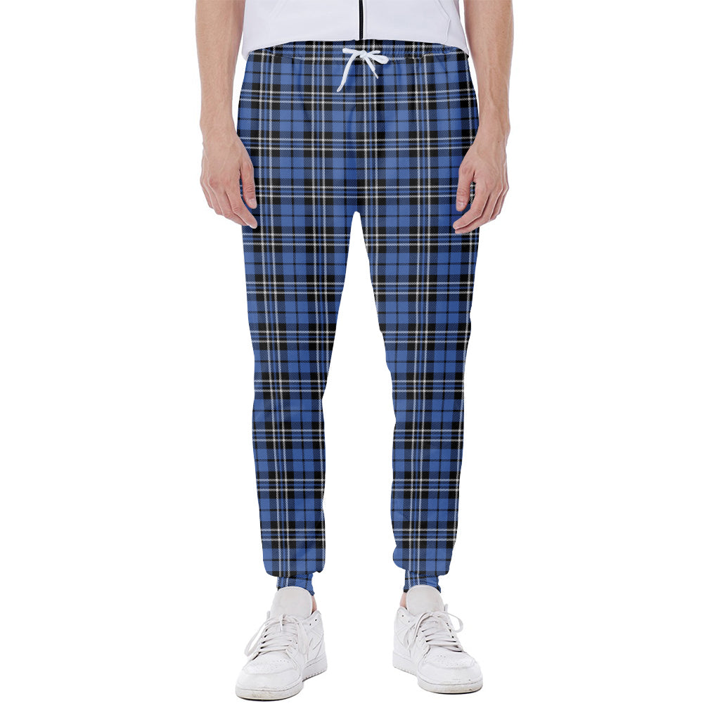 Black And Blue Tartan Pattern Print Scuba Joggers