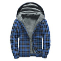 Black And Blue Tartan Pattern Print Sherpa Lined Zip Up Hoodie