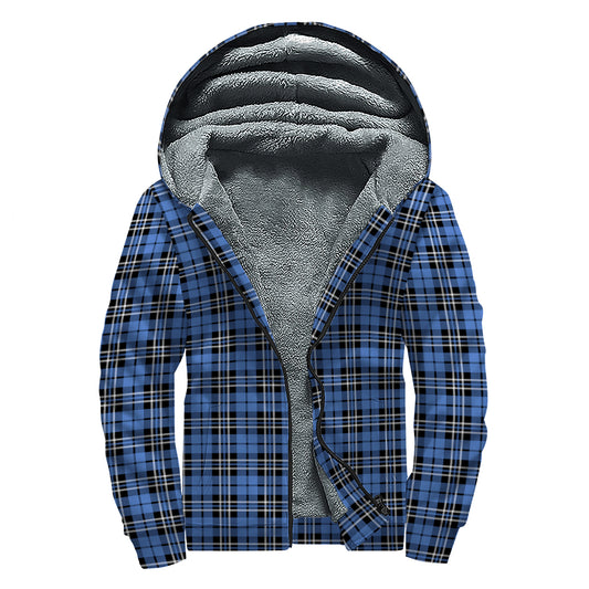 Black And Blue Tartan Pattern Print Sherpa Lined Zip Up Hoodie