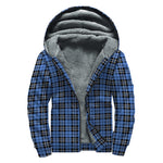Black And Blue Tartan Pattern Print Sherpa Lined Zip Up Hoodie