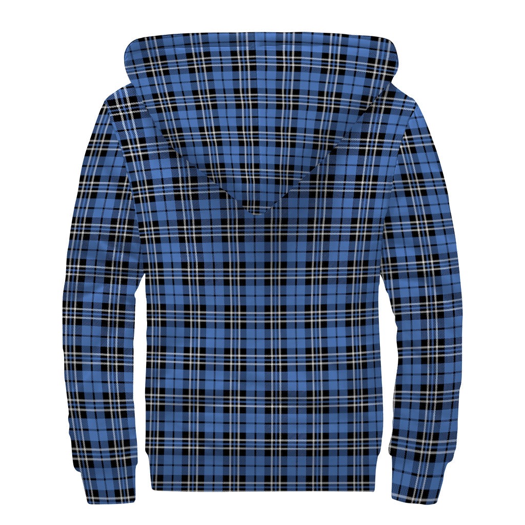 Black And Blue Tartan Pattern Print Sherpa Lined Zip Up Hoodie
