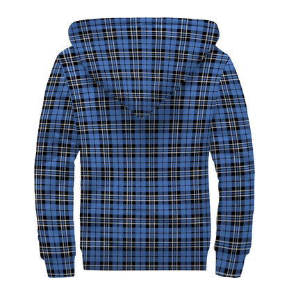 Black And Blue Tartan Pattern Print Sherpa Lined Zip Up Hoodie