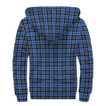 Black And Blue Tartan Pattern Print Sherpa Lined Zip Up Hoodie