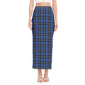 Black And Blue Tartan Pattern Print Side Slit Maxi Skirt