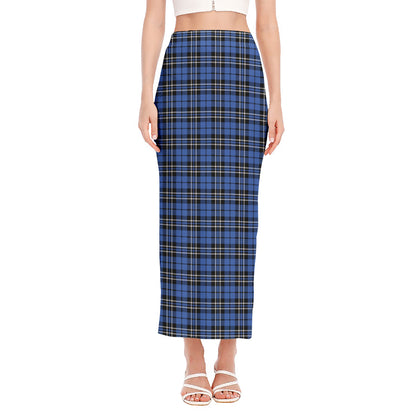 Black And Blue Tartan Pattern Print Side Slit Maxi Skirt