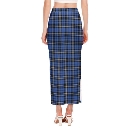 Black And Blue Tartan Pattern Print Side Slit Maxi Skirt