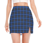 Black And Blue Tartan Pattern Print Side Slit Mini Skirt